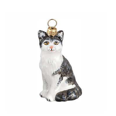 American Shorthair Gray & White Cat Ornament