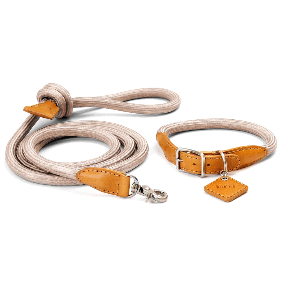 Ray Luxury Italian Leather Dog Collar And Rayon Silk Rope Leash | Matching Set